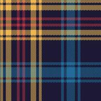 Tartan plaid pattern seamless. Multicolored dark check plaid in blue, red, and yellow for flannel shirt, modern textile design. Herringbone woven texture, fabric. Vector illustration EPS 10.