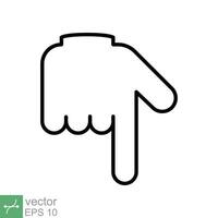 Pointing down icon. Simple outline style. Backhand index pointing down, forefinger, hand gesture pointer concept. Thin line vector illustration isolated on white background. EPS 10.