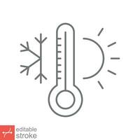 Weather temperature thermometer icon. Outline style sign for web and app. Thermometer with cold and hot symbol. Thin line vector illustration isolated on white background. Editable stroke EPS 10.