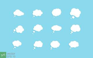 Set of think cloud icon. Simple flat style. Blank speech bubble, empty balloon chat, communication concept. Vector illustration isolated on blue background. EPS 10.