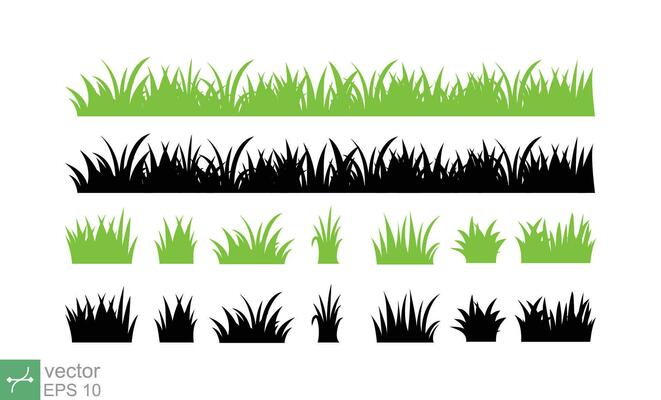 Green lawn grass border icon. Grass silhouette texture, eco, organic, plant shape, natural concept. Ground land pattern. Vector  illustration isolated on white background. EPS 10.