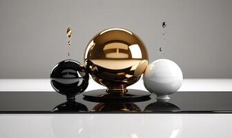 Abstract liquid wallpaper. Creative banner metallic spheres with drop water. For banner, postcard, book illustration.Created with tools photo