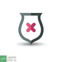 Shield with cross mark icon. Simple flat style. Decline, check mark false, danger protection, red alert, unsafe concept. Vector illustration symbol isolated on white background. EPS 10.