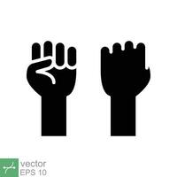 Fist raised up icon. Simple solid style. Strong arm, hand power, unity, revolution, protest, freedom concept. Glyph vector illustration isolated on white background. EPS 10.