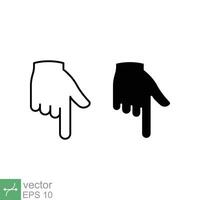 Hand pointing down icon. Simple outline and solid style. Backhand index, index finger concept. Thin line and glyph vector illustration isolated on white background. EPS 10.