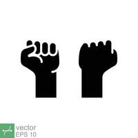 Fist raised up icon. Simple solid style. Strong arm, hand power, unity, revolution, protest, freedom concept. Glyph vector illustration isolated on white background. EPS 10.