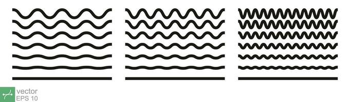 Squiggle, zigzag line pattern. Wiggly, wavy, ripple, wave line, black underlines, smooth and squiggly horizontal curvy squiggles. Vector illustration isolated on white background. EPS 10.