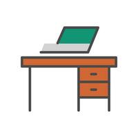 Office desk, Workplace and job, working symbol. Study table at home. pictogram computer on desk, office drawers work space. Laptop on table icon. Vector illustration filled outline style. EPS10