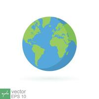 Planet earth icon. World globe flat style, simple cartoon map design, circle green global sphere concept. Vector illustration isolated on white background. EPS 10.