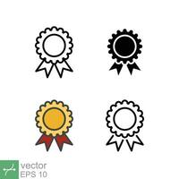 Award icon set. Simple flat, outline, solid style. Reward, recognition, honor, merit, medal, ribbon, rosette Medal, winner concept. Vector illustration isolated on white background. EPS 10.