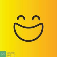 Smile icon template design. Smiling emoticon vector logo on yellow background. Face line art style. Funny doodle drawing, fun symbol, humor, joy concept. EPS 10.