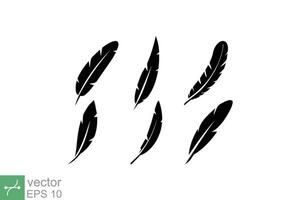 Feather icon set. Simple flat style. Soft, light, weight, bird wing, quill symbol. Vector illustration isolated on white background. EPS 10.