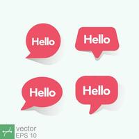 Red hello speech bubble icon set. Simple flat design. Speak message for banner, sticker, label with hello word. Vector illustration. EPS 10.