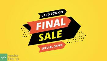 Final sale banner, special offer up to 70 off. Yellow banner template. Vector abstract background design, marketing template, business concept. EPS 10.