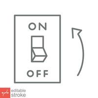 Light on, electric switch icon. Simple outline style. Power turn on button, toggle switch on position concept. Thin line vector illustration isolated on white background. Editable stroke EPS 10.