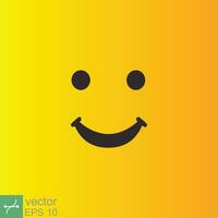 Smile icon template design. Smiling emoticon vector logo on yellow background. Face line art style. Funny doodle drawing, fun symbol, humor, joy concept. EPS 10.