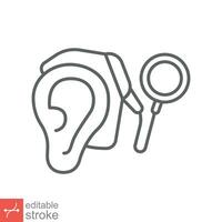 Cochlear implant icon. Simple outline style. Cybernetics, human ear with electronic device, technology, medical concept. Line vector illustration isolated on white background. Editable stroke EPS 10.