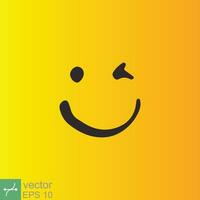 Smile icon template design. Smiling emoticon vector logo on yellow background. Face line art style. Funny doodle drawing, fun symbol, humor, joy concept. EPS 10.