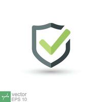 Shield with check mark icon. Simple flat style. Safety, protect, safe, proof, guard concept. Vector illustration symbol isolated on white background. EPS 10.