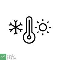 Weather temperature thermometer icon. Outline style sign for web and app. Thermometer with cold and hot symbol. Thin line vector illustration isolated on white background. EPS 10.