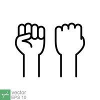 Fist raised up icon. Simple outline style. Strong arm, hand power, unity, revolution, protest, freedom concept. Thin line vector illustration isolated on white background. EPS 10.