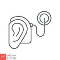 Cochlear implant icon. Simple outline style. Cybernetics, human ear with electronic device, technology, medical concept. Line vector illustration isolated on white background. Editable stroke EPS 10.