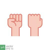 Fist raised up icon. Simple flat style. Strong arm, hand power, unity, revolution, protest, freedom concept. Vector illustration isolated on white background. EPS 10.