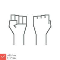 Fist raised up icon. Simple outline style. Strong arm, hand power, unity, revolution, protest, freedom concept. Thin line vector illustration isolated on white background. Editable stroke EPS 10.