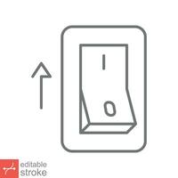 Light on, electric switch icon. Simple outline style. Power turn on button, toggle switch on position concept. Thin line vector illustration isolated on white background. Editable stroke EPS 10.