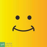 Smile icon template design. Smiling emoticon vector logo on yellow background. Face line art style. Funny doodle drawing, fun symbol, humor, joy concept. EPS 10.