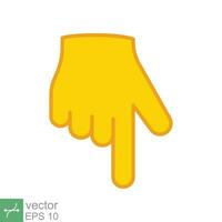 Yellow backhand index pointing down icon. Simple filled outline style. Hand, down, arrow, finger concept. Vector illustration isolated on white background. EPS 10.