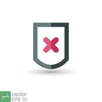 Shield with cross mark icon. Simple flat style. Decline, check mark false, danger protection, red alert, unsafe concept. Vector illustration symbol isolated on white background. EPS 10.