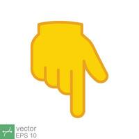 Yellow backhand index pointing down icon. Simple filled outline style. Hand, down, arrow, finger concept. Vector illustration isolated on white background. EPS 10.