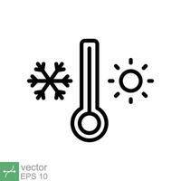 Weather temperature thermometer icon. Outline style sign for web and app. Thermometer with cold and hot symbol. Thin line vector illustration isolated on white background. EPS 10.