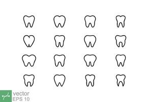 Tooth icon set. Simple outline style. Smile mouth, dentistry, whitening dent, molar, dentist concept. Thin line vector illustration isolated on white background. EPS 10.