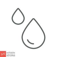 Water drops icon. Simple outline style. Drop water, droplet, liquid, rain, aqua, farming, environment concept. Thin line vector illustration isolated on white background. Editable stroke EPS 10.
