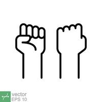 Fist raised up icon. Simple outline style. Strong arm, hand power, unity, revolution, protest, freedom concept. Thin line vector illustration isolated on white background. EPS 10.