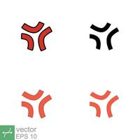 Anger symbol icon set. Simple solid, glyph, filled outline, line, flat style. Angry sign design, cartoon sticker, red emotion concept. Vector illustration isolated on white background. EPS 10.