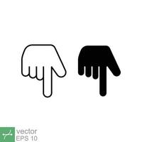 Hand pointing down icon. Simple outline and solid style. Backhand index, index finger concept. Thin line and glyph vector illustration isolated on white background. EPS 10.