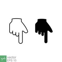 Hand pointing down icon. Simple outline and solid style. Backhand index, index finger concept. Thin line and glyph vector illustration isolated on white background. EPS 10.