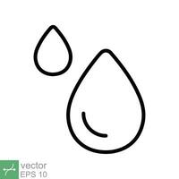 agua gotas icono. sencillo contorno estilo. soltar agua, gotita, líquido, lluvia, limpiar agua, agricultura, ambiente concepto. Delgado línea vector ilustración aislado en blanco antecedentes. eps 10