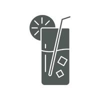 Orange Juice with lemonade slice, ice cubes and straw for drinks vacation icon. Cold Drink. Summer Cocktail with ice and lime. Mojito in glass. Vector illustration solid, glyph style. EPS 10