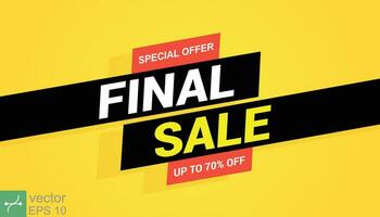 Final sale banner, special offer up to 70 off. Yellow banner template. Vector abstract background design, marketing template, business concept. EPS 10.