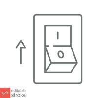 Light on, electric switch icon. Simple outline style. Power turn on button, toggle switch on position concept. Thin line vector illustration isolated on white background. Editable stroke EPS 10.