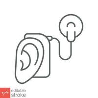 Cochlear implant icon. Simple outline style. Cybernetics, human ear with electronic device, technology, medical concept. Line vector illustration isolated on white background. Editable stroke EPS 10.