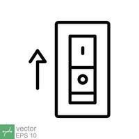 Light on, electric switch icon. Simple outline style. Power turn on button, toggle switch on position, turn on, technology concept. Thin line vector illustration isolated on white background. EPS 10.