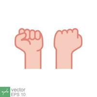 Fist raised up icon. Simple flat style. Strong arm, hand power, unity, revolution, protest, freedom concept. Vector illustration isolated on white background. EPS 10.