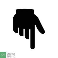 Pointing down icon. Simple solid style. Backhand index pointing down, forefinger, hand gesture pointer concept. Glyph vector illustration isolated on white background. EPS 10.