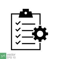 Clipboard with gear icon. Simple flat style. Project plan, document, task check list, compliant, clipboard with cog, management concept. Vector illustration isolated on white background. EPS 10.