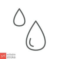 Water drops icon. Simple outline style. Drop water, droplet, liquid, rain, aqua, farming, environment concept. Thin line vector illustration isolated on white background. Editable stroke EPS 10.